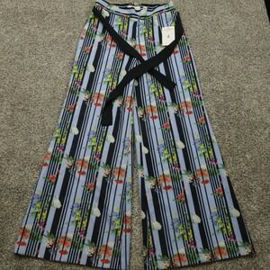 Lena‎ Gabrielle pants womens 4 Floral Striped Wide Leg high rise with Belt